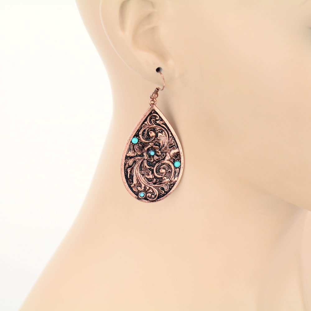 Patterned Teardrop Casting Dangle Earrings - Image 2