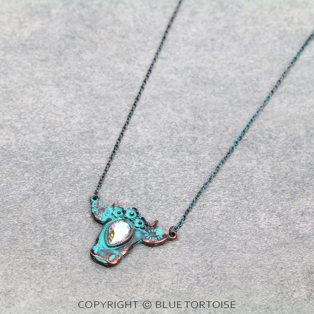 Western Cow Head with Stone Necklace