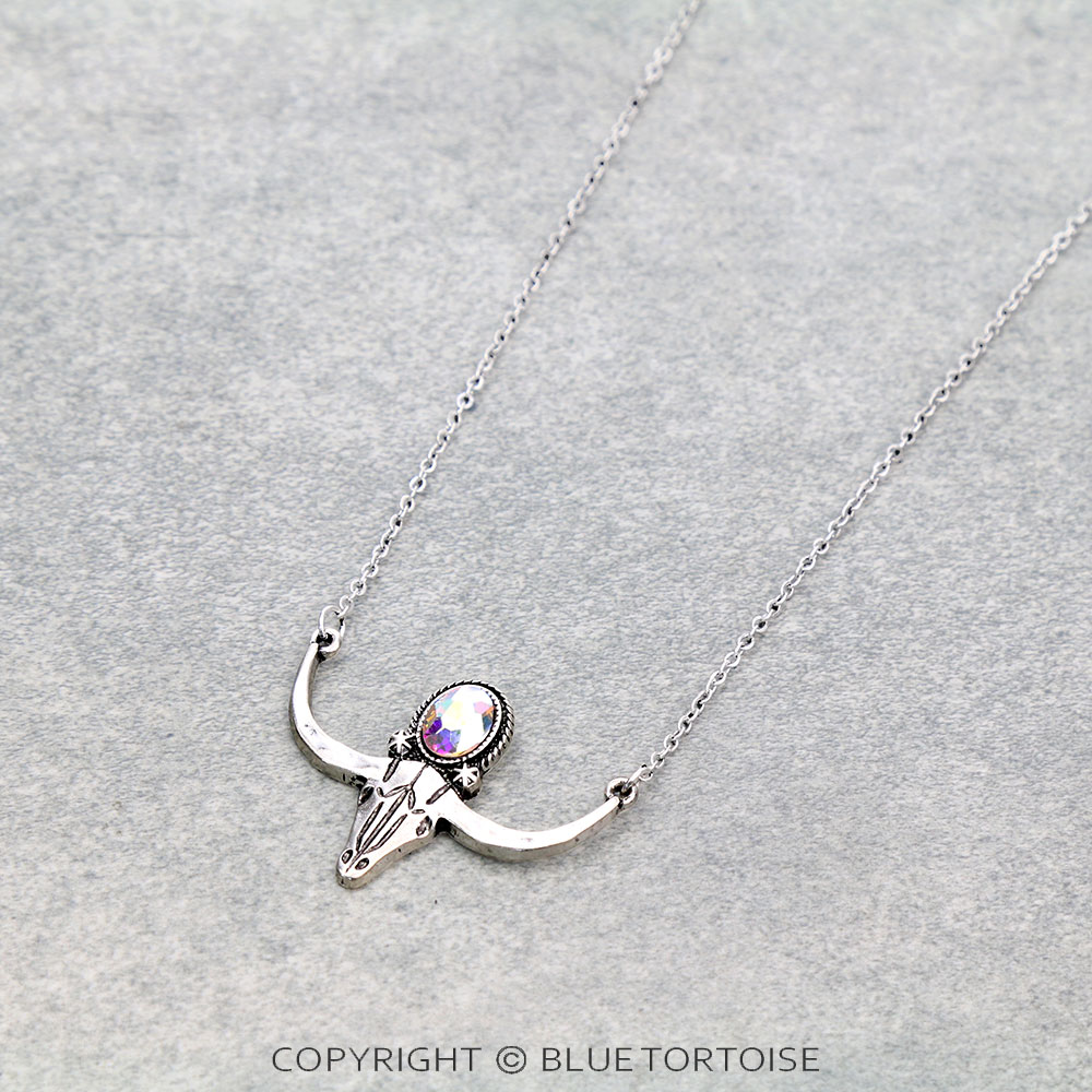 Western Steer Skull with Stone Necklace