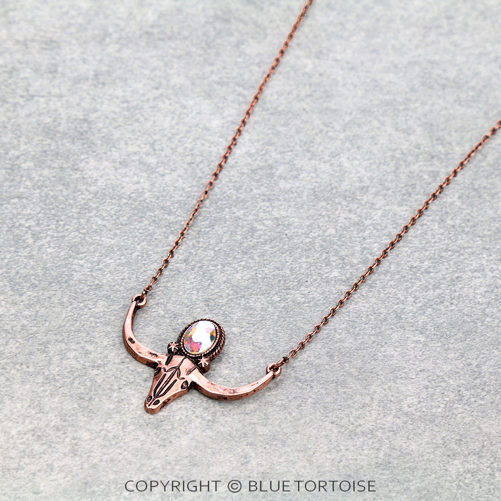 Western Steer Skull with Stone Necklace