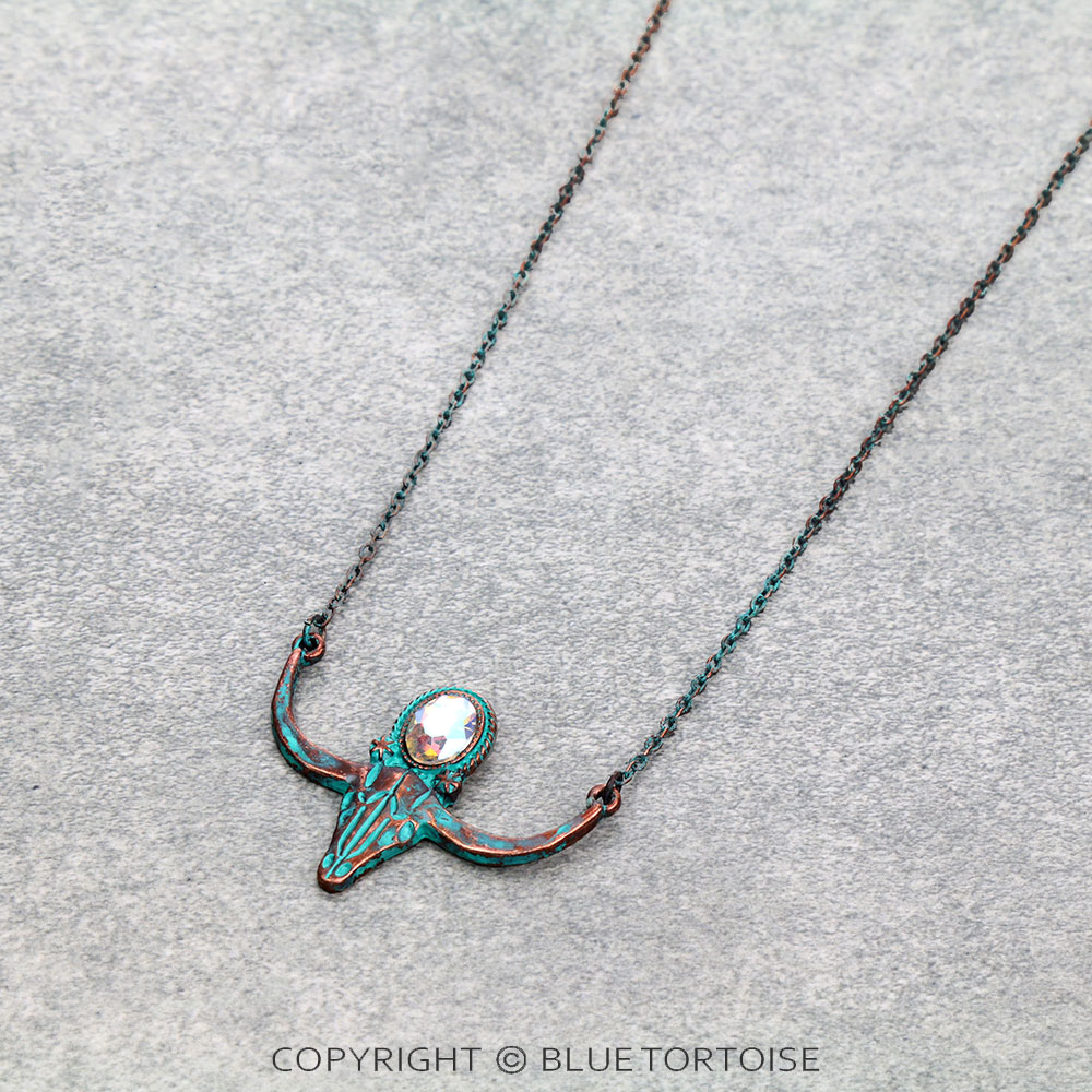 Western Steer Skull with Stone Necklace