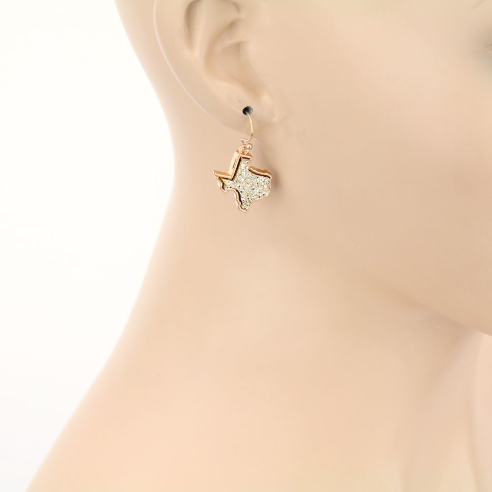 Texas Map Druzy Stone Dangle Earrings - Image 2