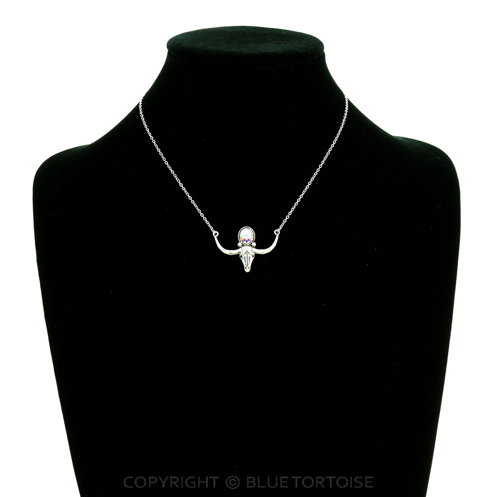 Western Steer Skull with Stone Necklace - Image 2