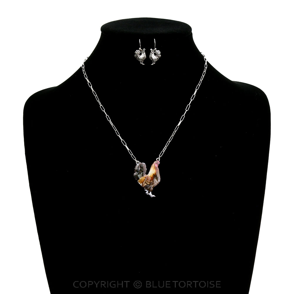 Western Animal Theme Rooster Necklace Set - Image 2