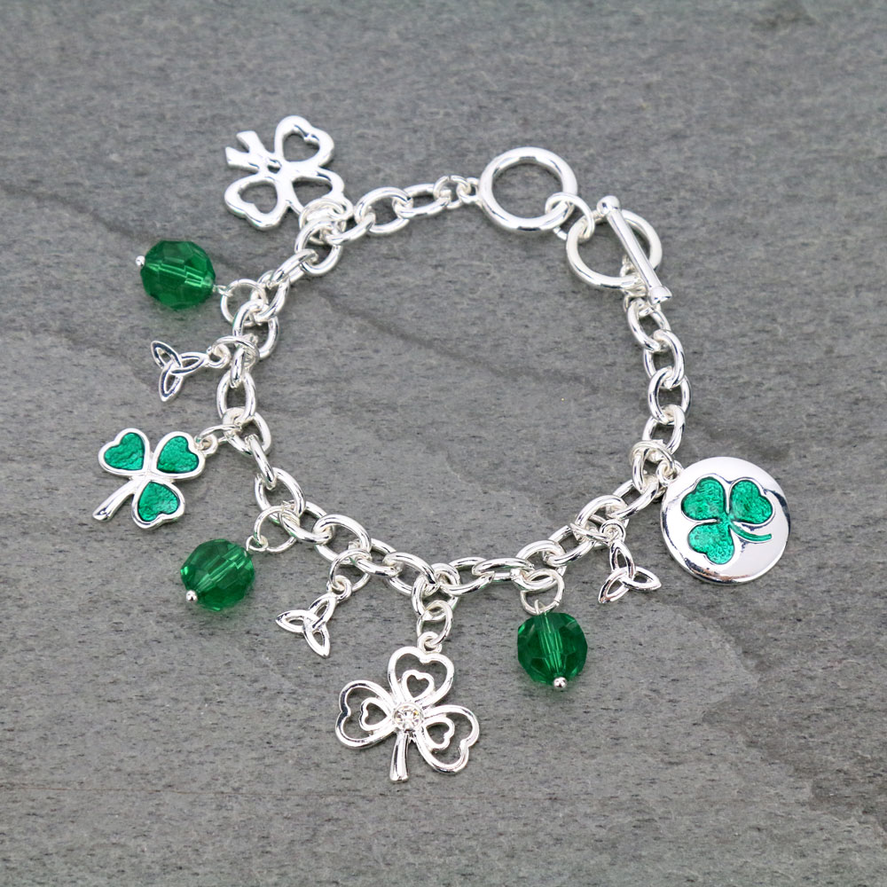 Saint Patrick's Day Three Leaf Clover Toggle Bracelet