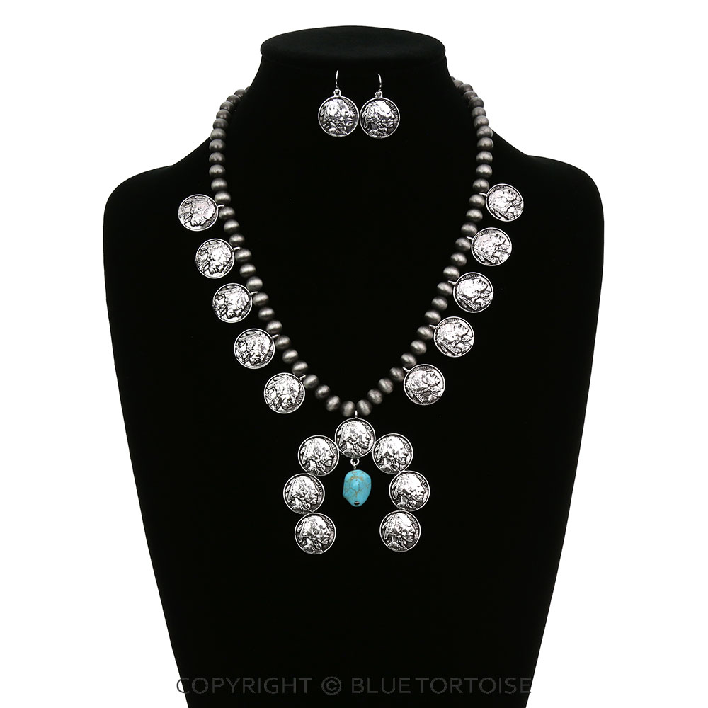 Western Indian Coin Squash Blossom Necklace Set - Image 2