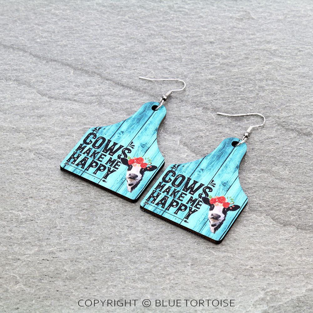 Western Design Cattle Tag Wood Dangle Earrings