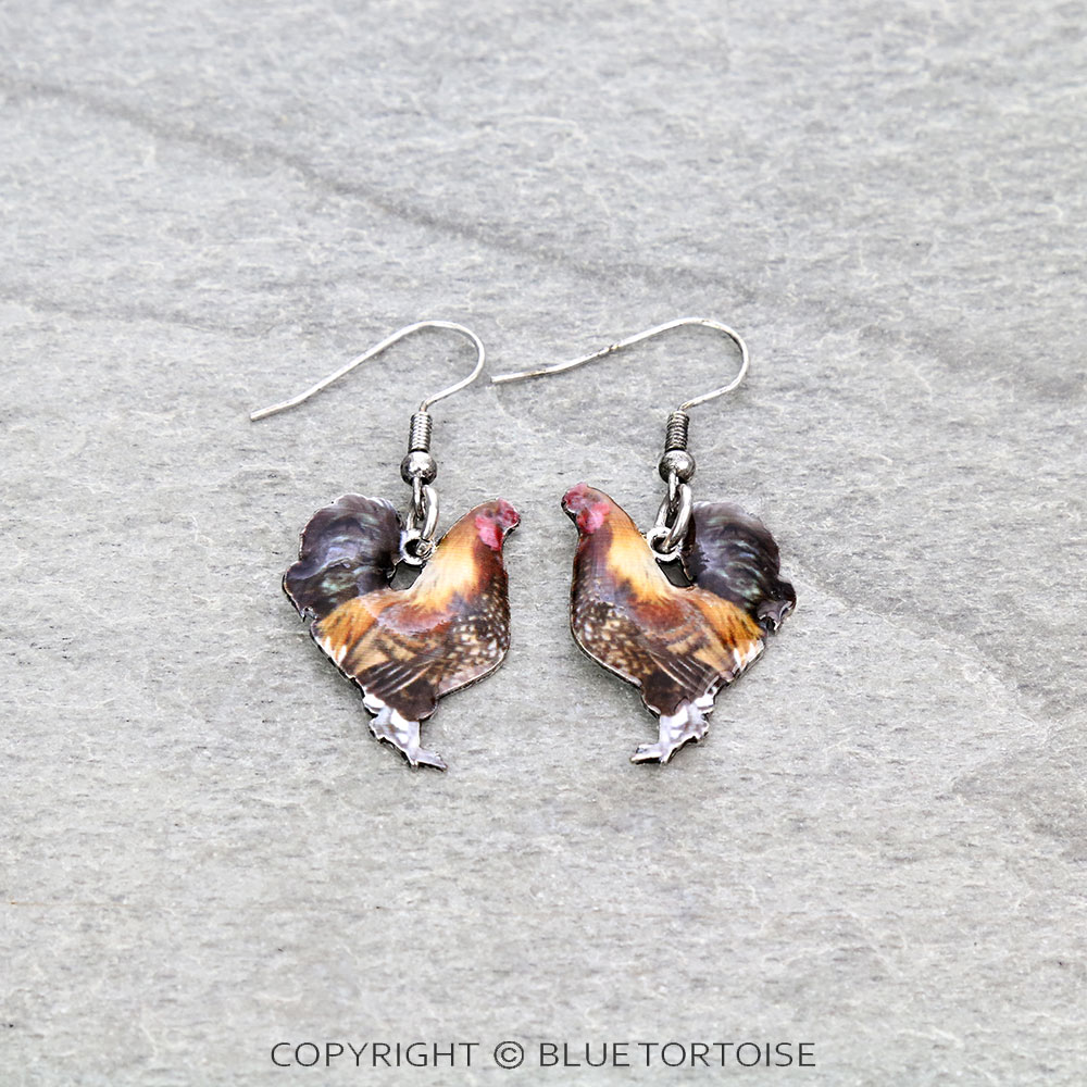 Western Animal Theme Rooster Dangle Earrings