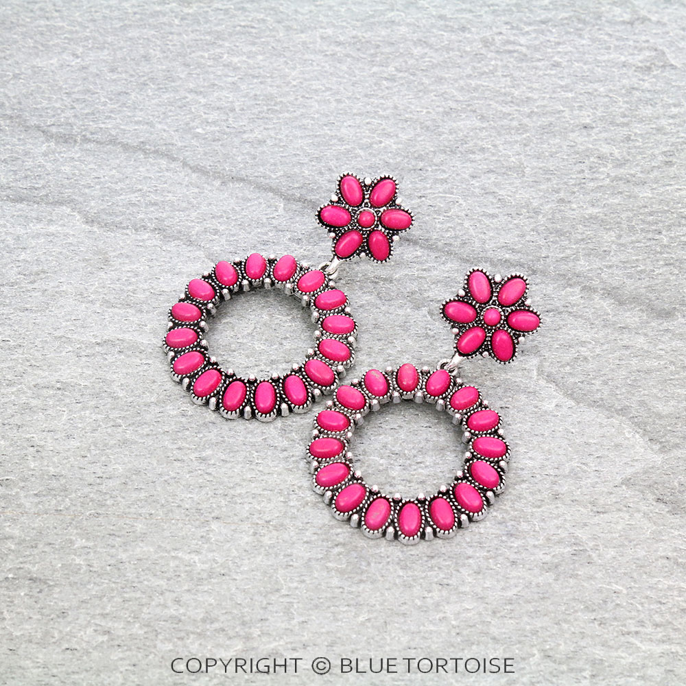 Western Circle Stone Stud Earrings