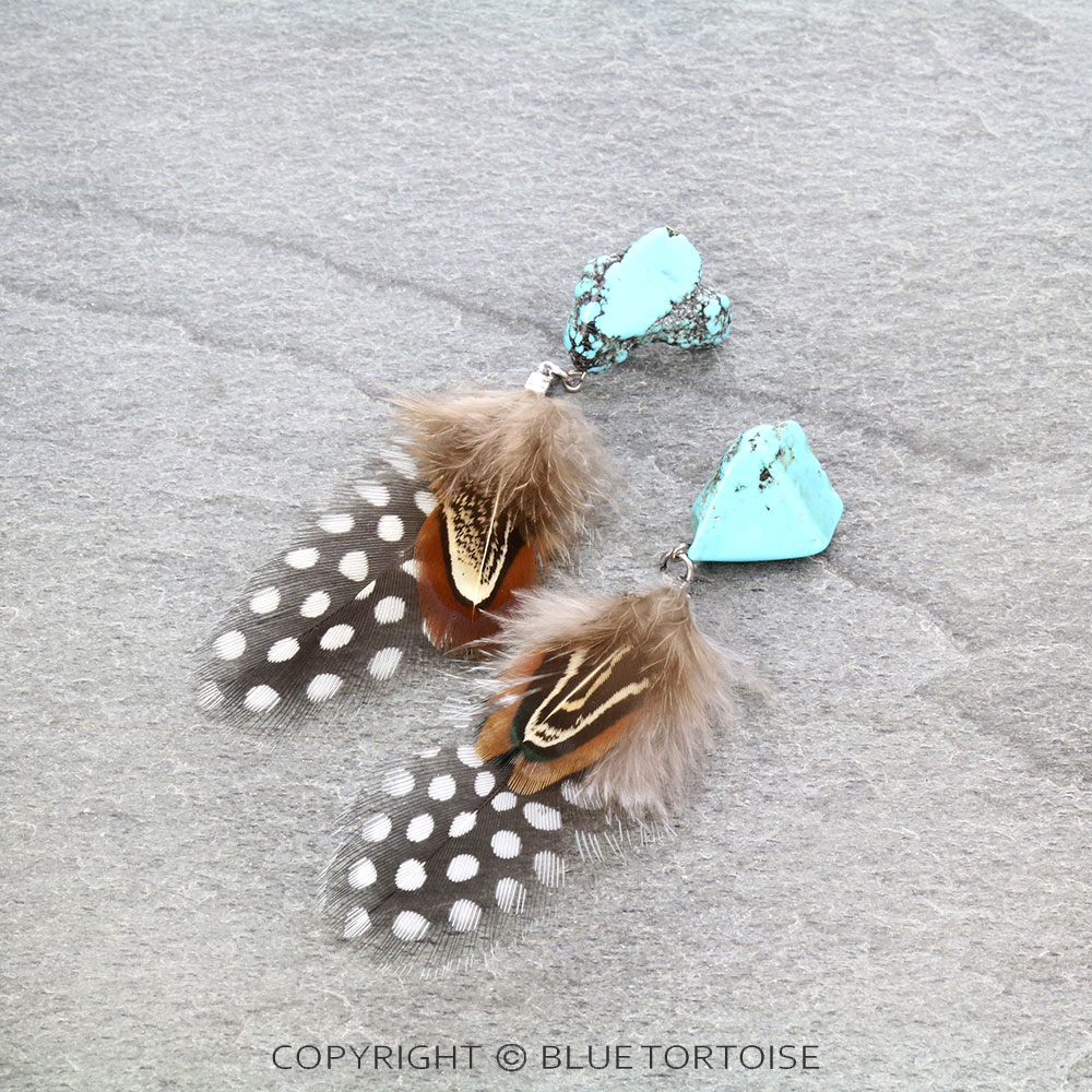 Western Slab Stone with Feather Stud Earrings