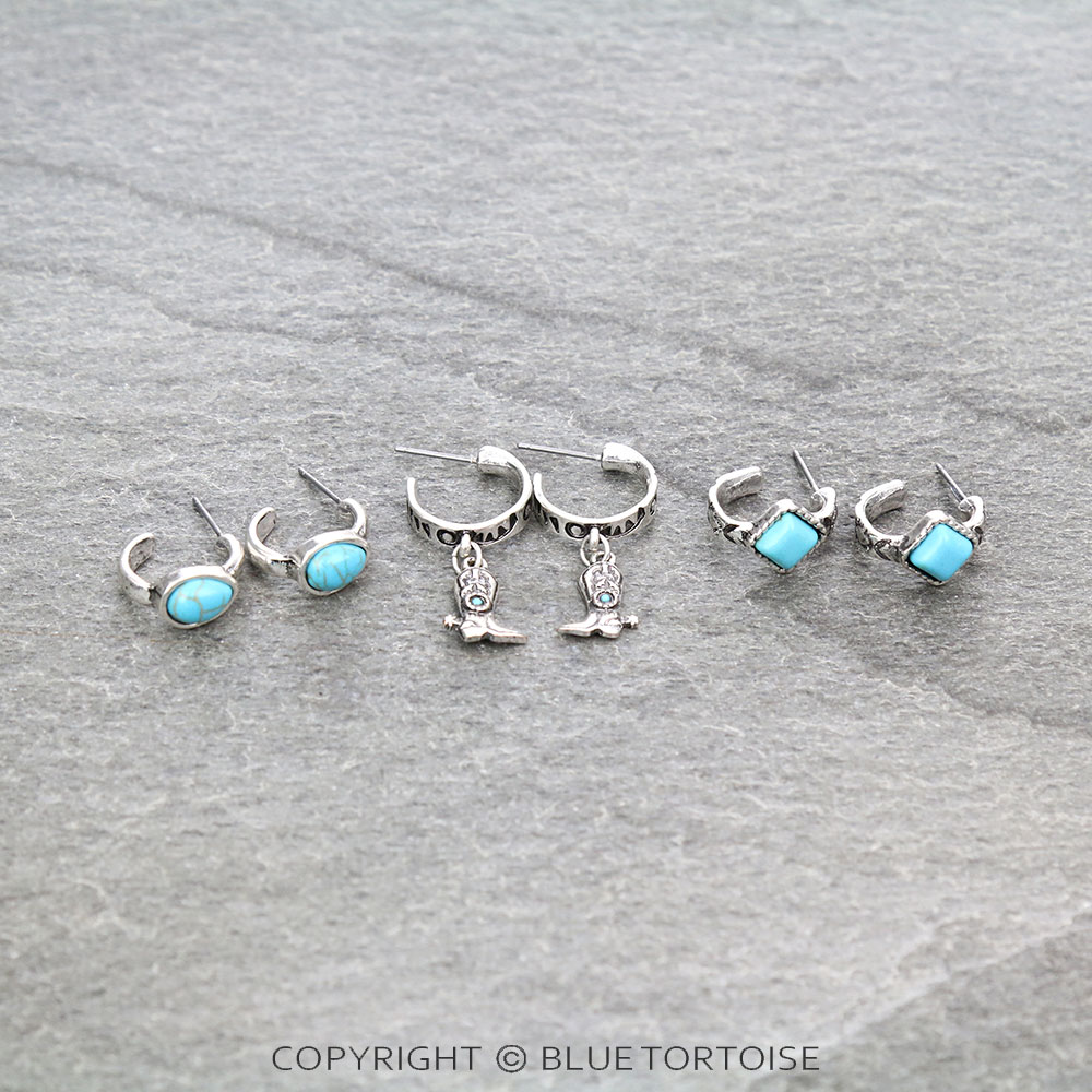 3 Pair Western Design Earring Set