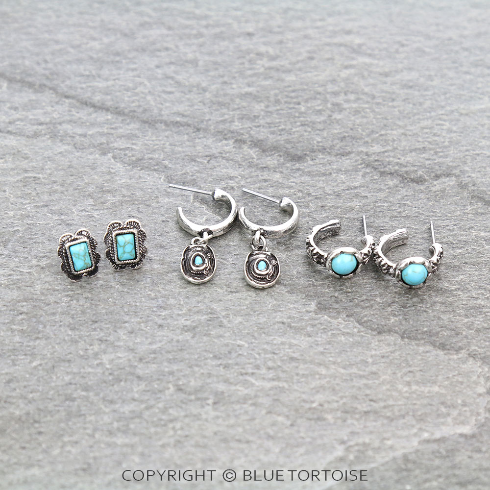3 Pair Western Design Earring Set