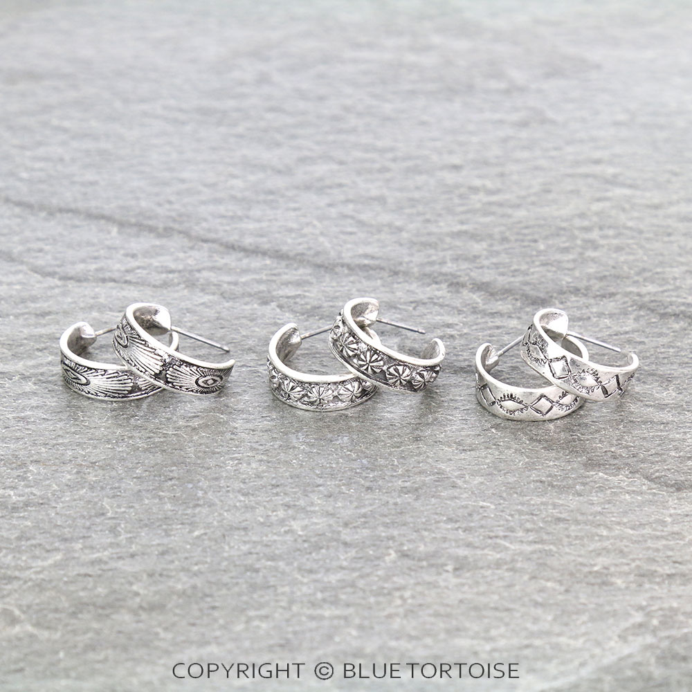 3 Pair Western Design Earring Set