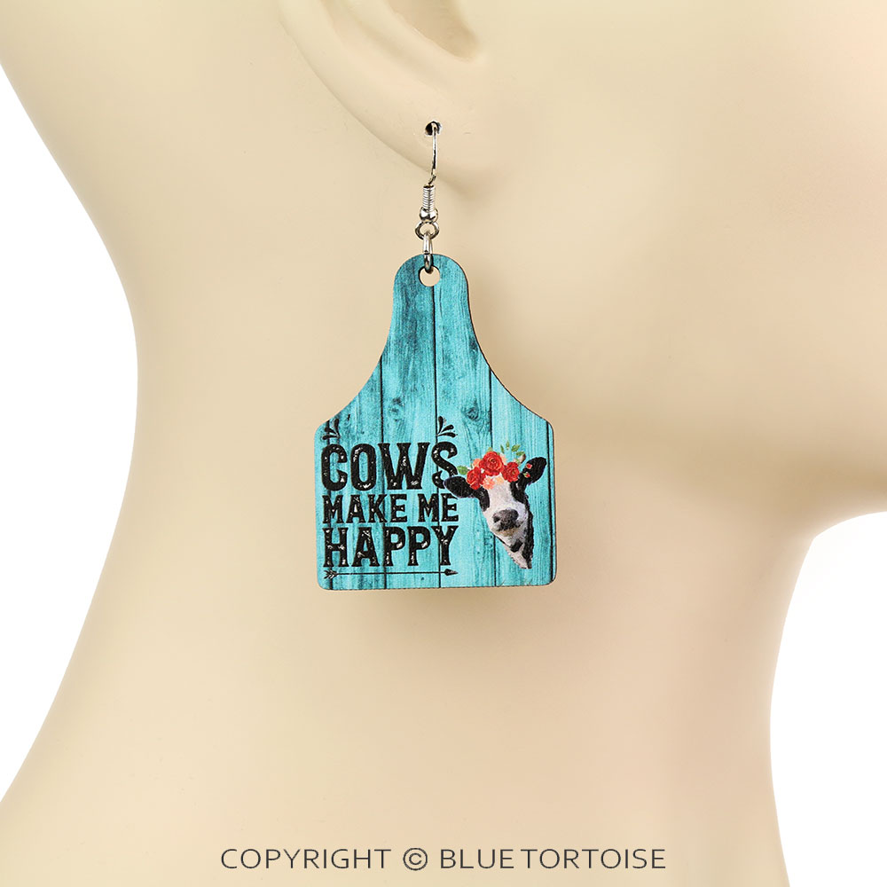 Western Design Cattle Tag Wood Dangle Earrings - Image 2