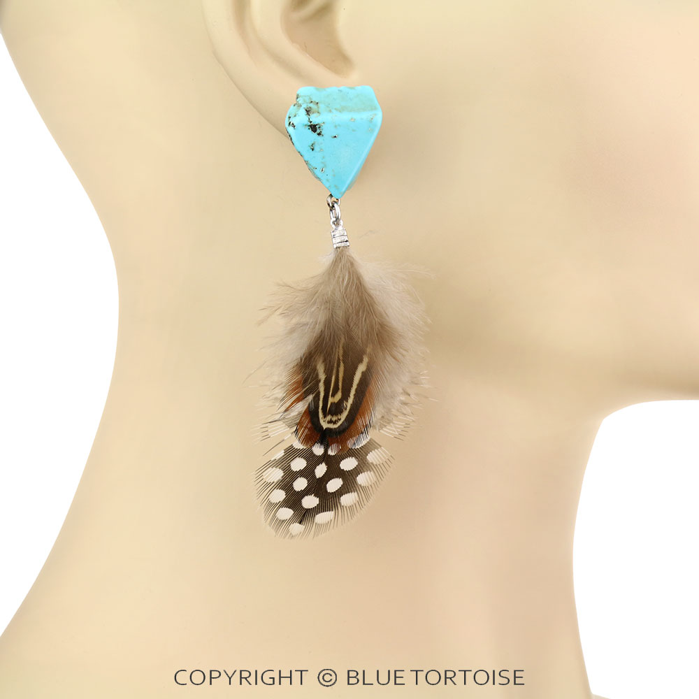 Western Slab Stone with Feather Stud Earrings - Image 2