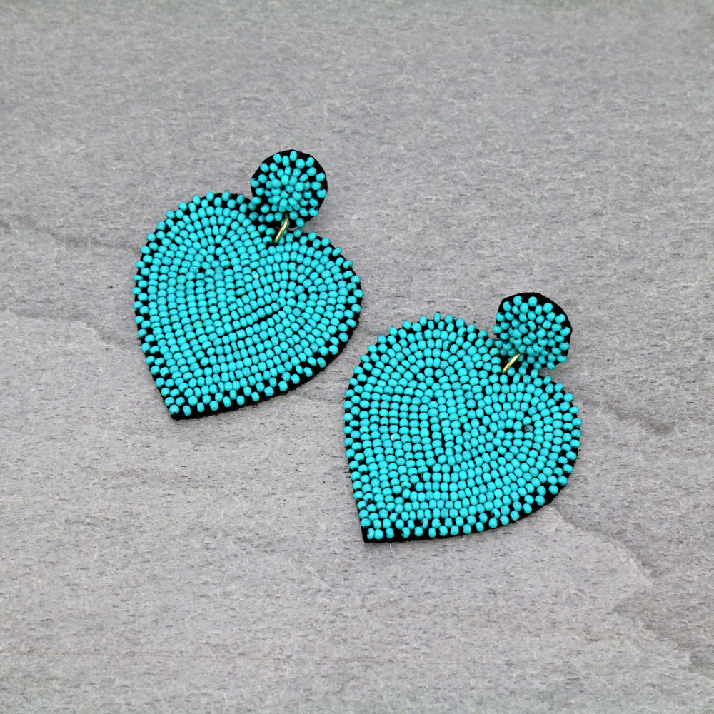 Beaded Heart Stud Earrings