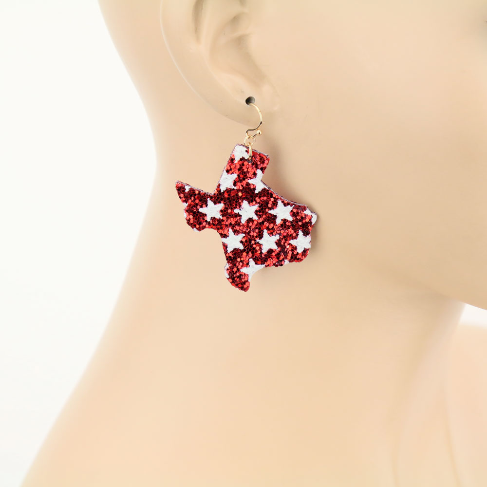 American Flag TX Map Glitter Dangle Earrings - Image 2
