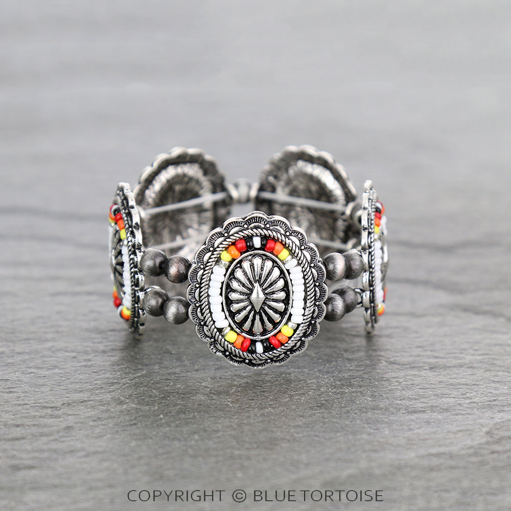 Western Concho Seed Bead Stretch Bracelet