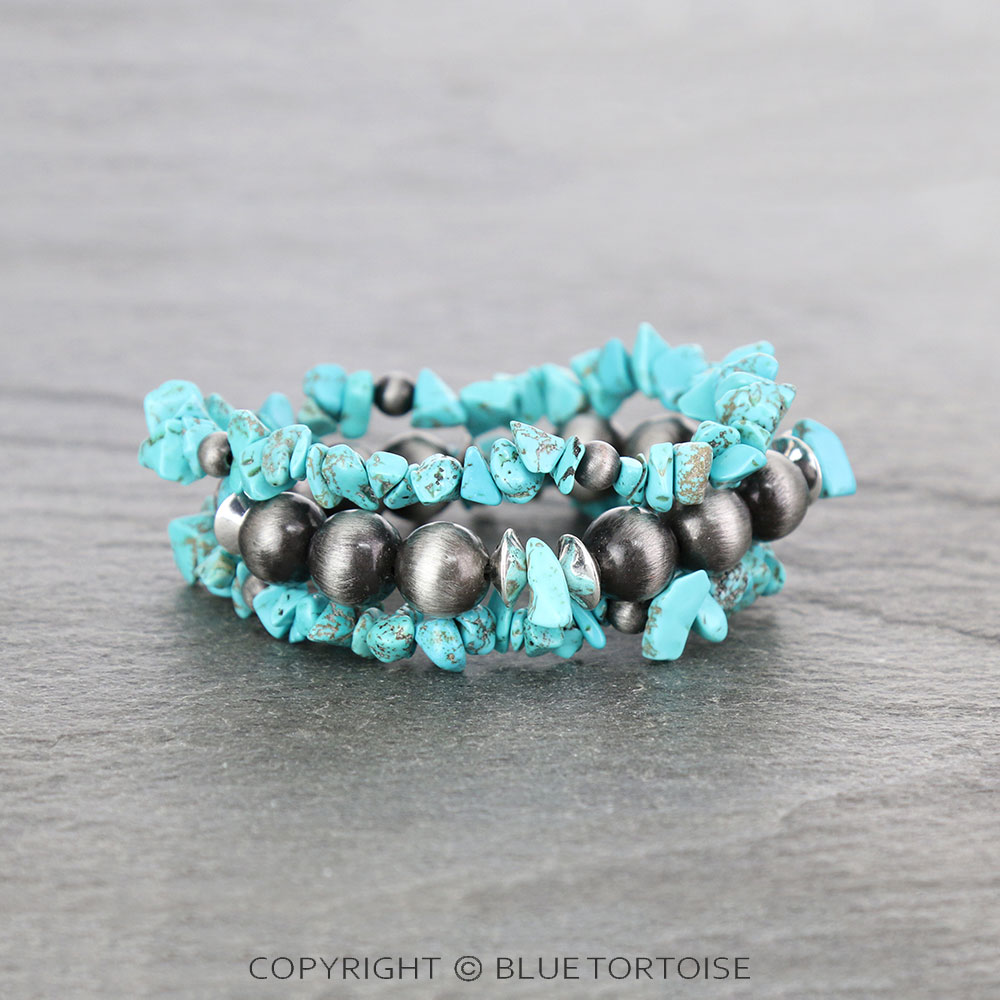 Navajo Style Pearl and Chip Stone Stackable Bracelets