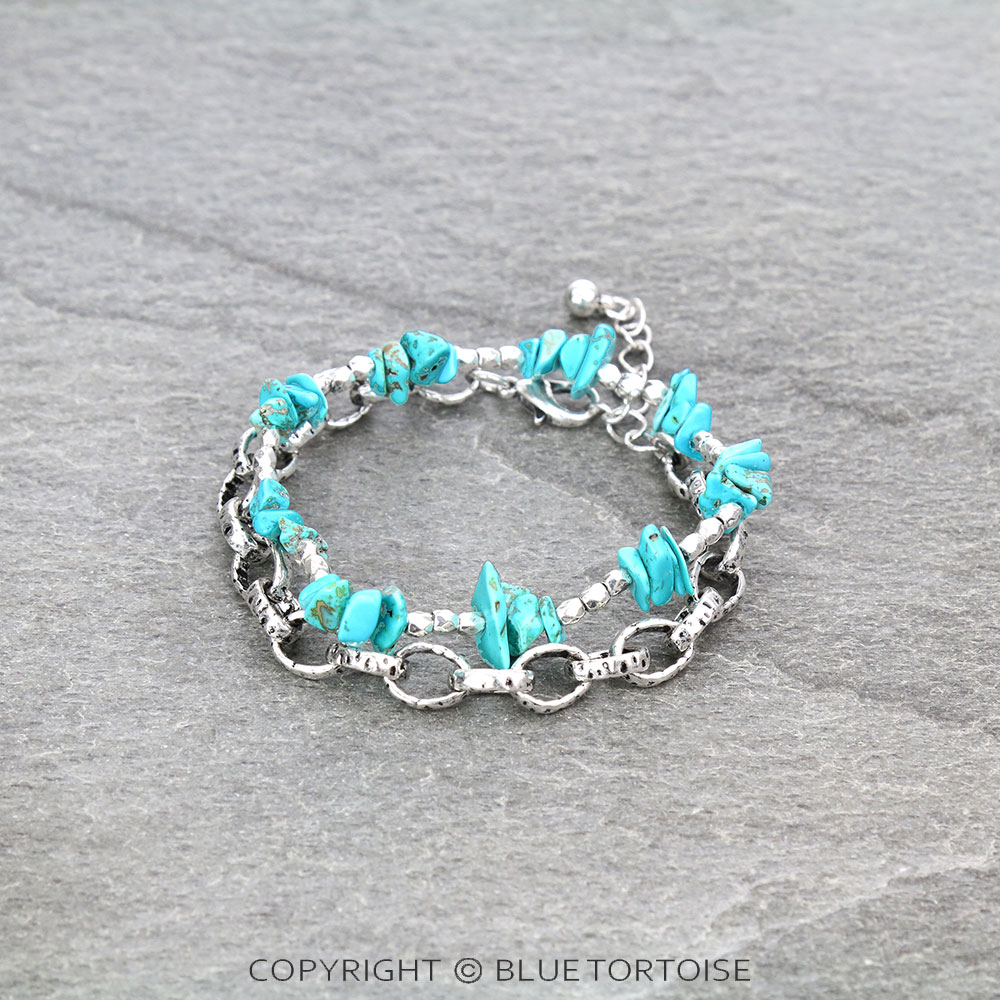 Chain and Chip Stone Stackable Bracelets