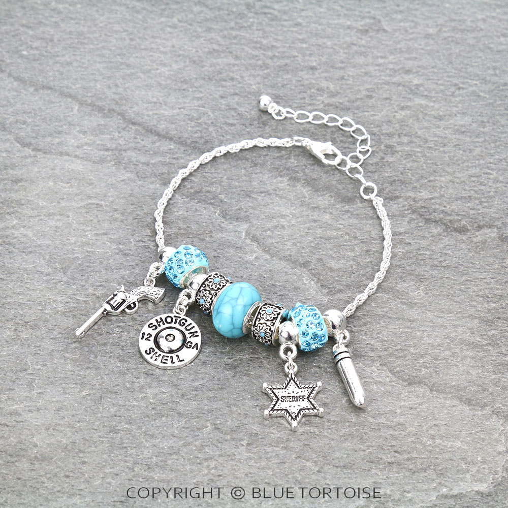 Western Theme Multi Charm Link Bracelet