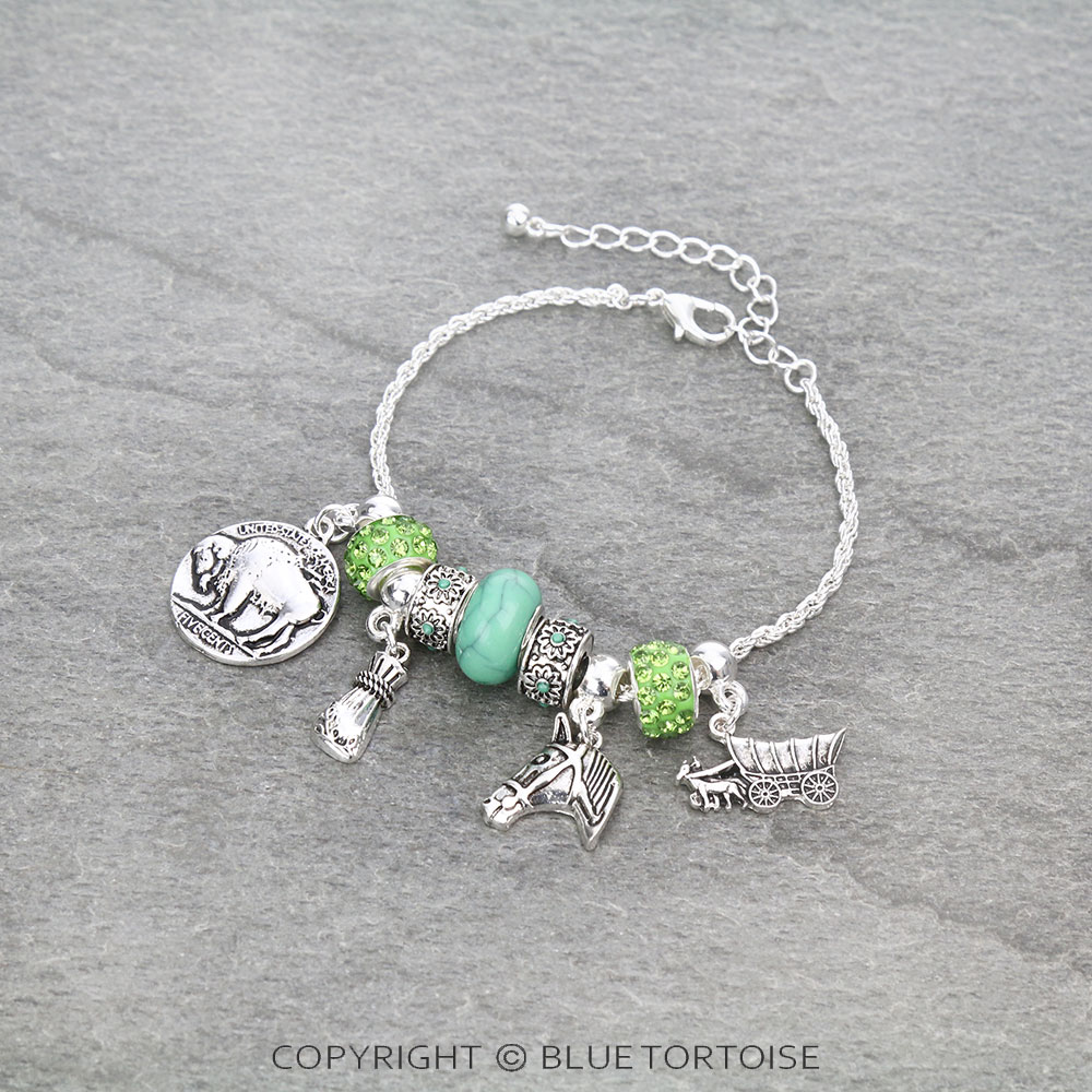 Western Theme Multi Charm Link Bracelet