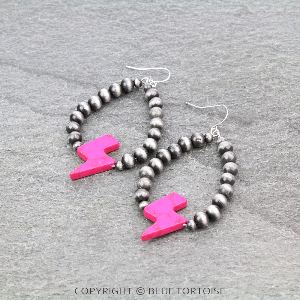 Navajo Style Pearl with Thunder Stone Dangle Earrings