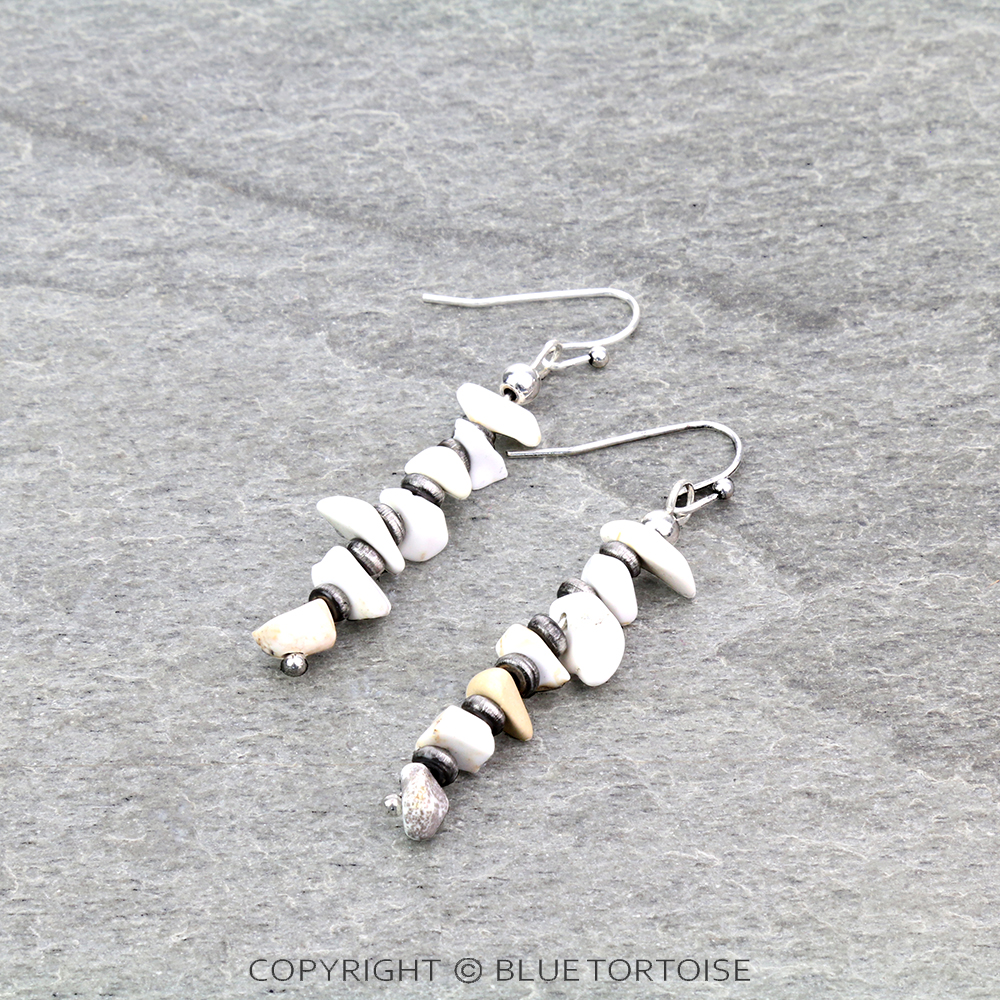 Navajo Style Pearl & Chip Stone Dangle Earrings