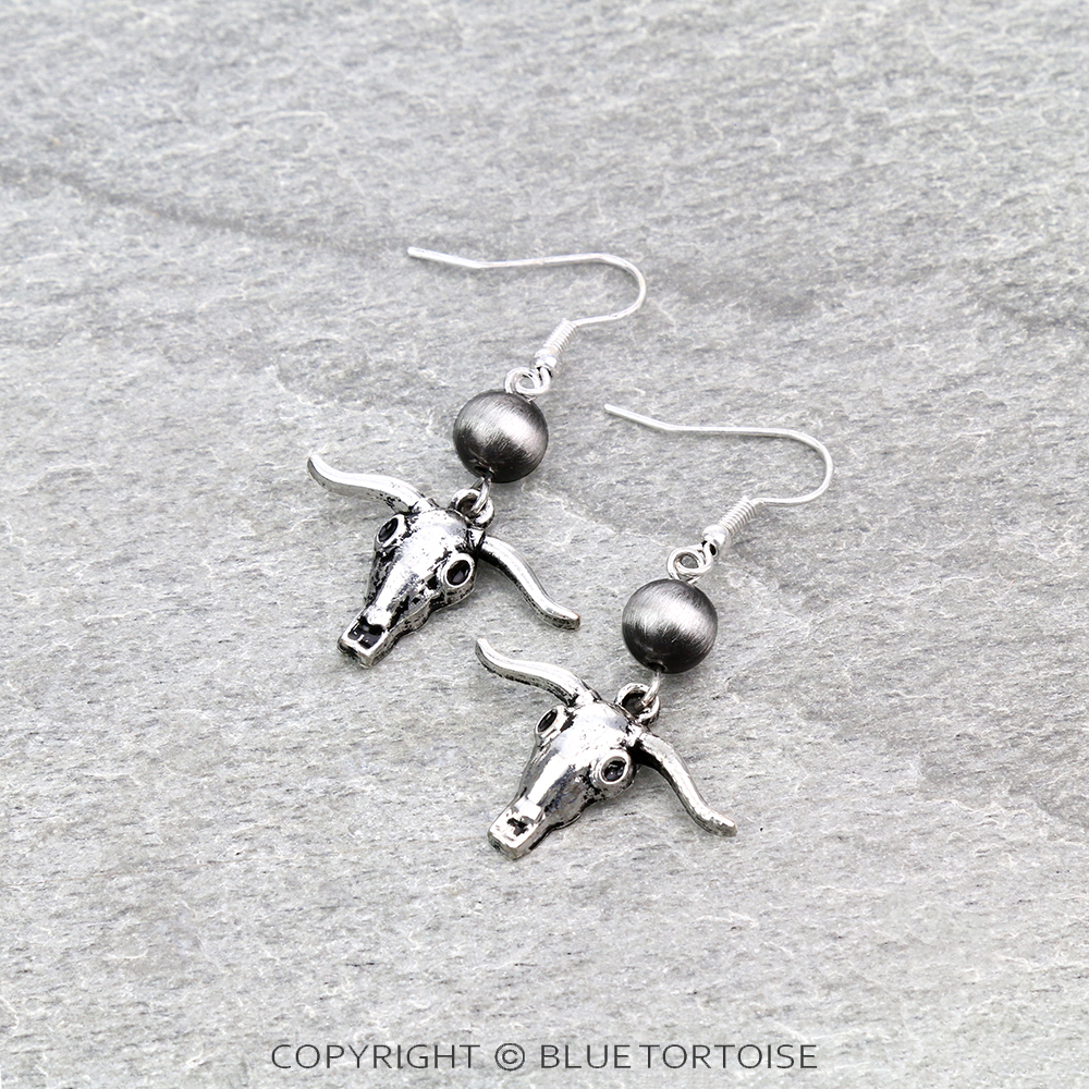 Western Theme Steer Skull Dangle Earrings