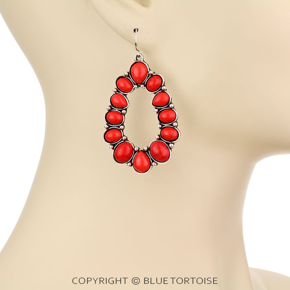 Western Stone Teardrop Dangle Earrings - Image 2