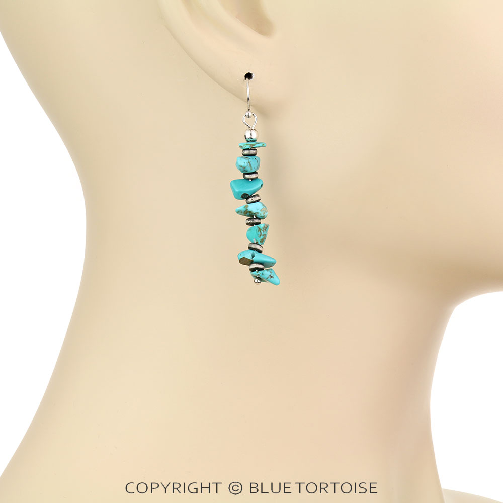 Navajo Style Pearl & Chip Stone Dangle Earrings - Image 2