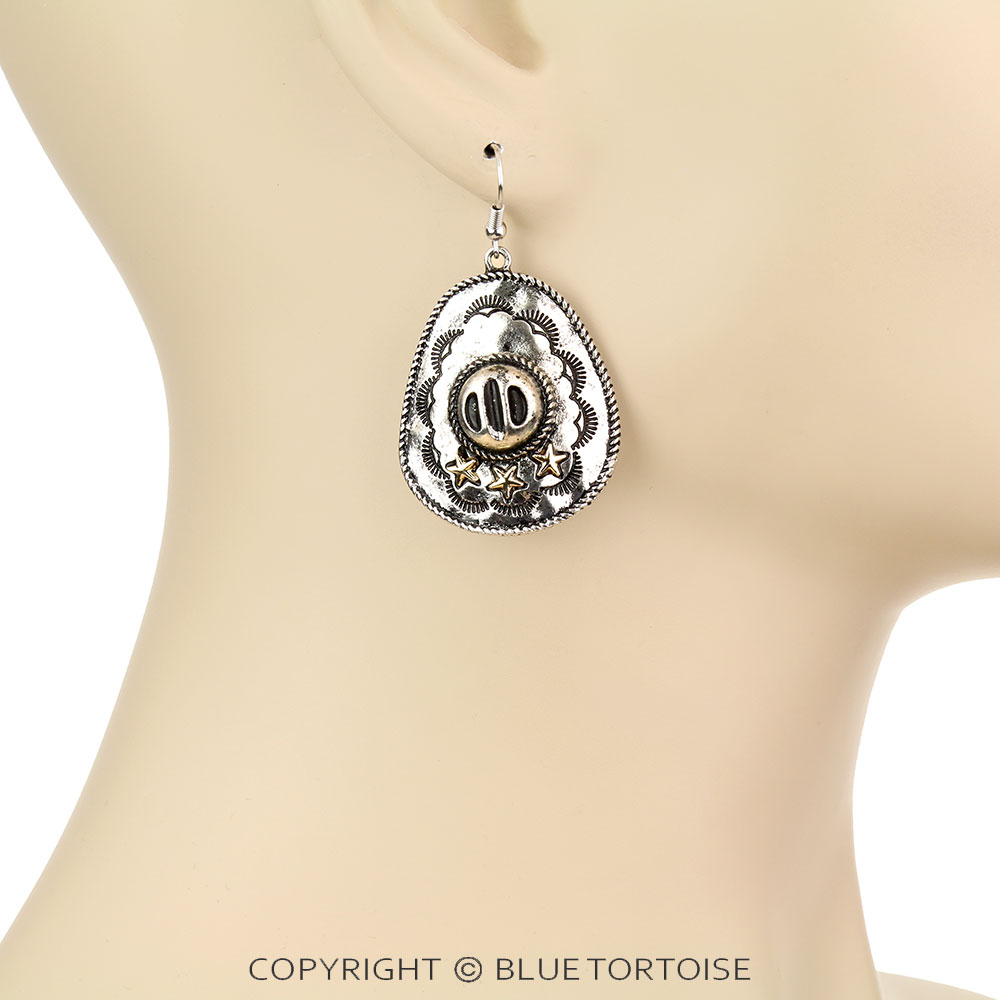 Western Cowboy Hat Dangle Earrings - Image 2