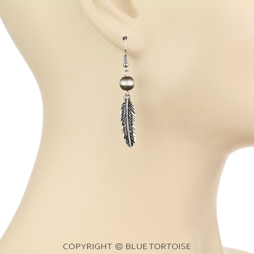 Western Theme Feather Dangle Earrings - Image 2