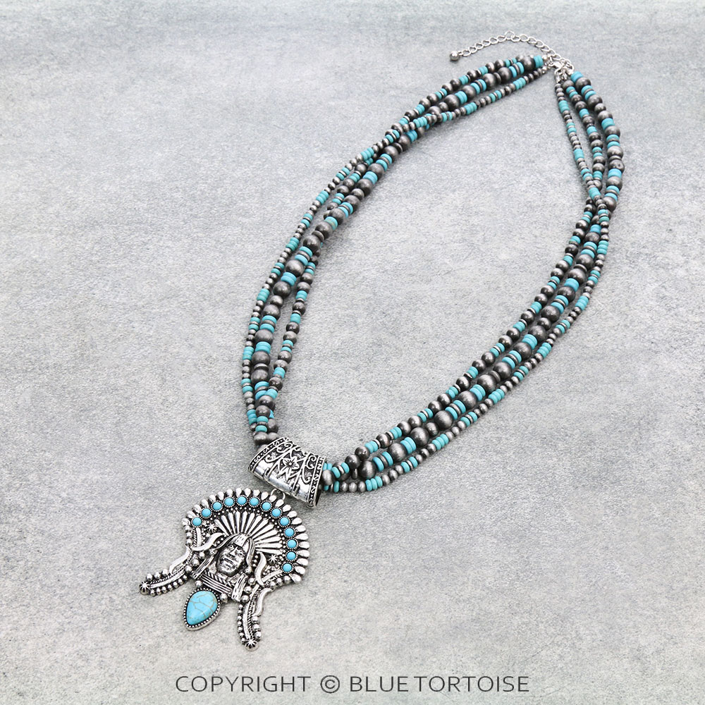 3 Layered Western Indian Chief Pendant Necklace
