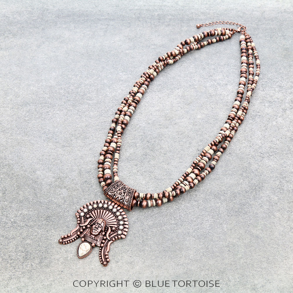 3 Layered Western Indian Chief Pendant Necklace