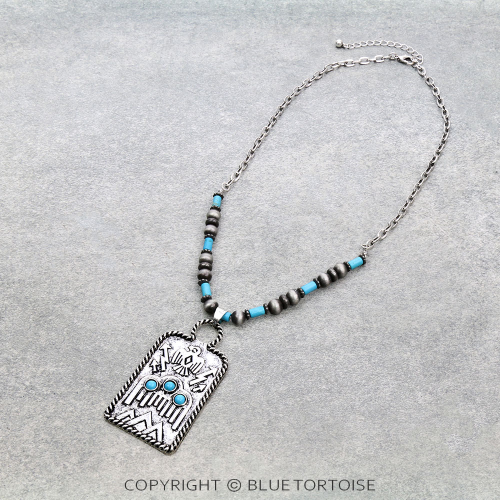 Western Aztec Plate Pendant Necklace