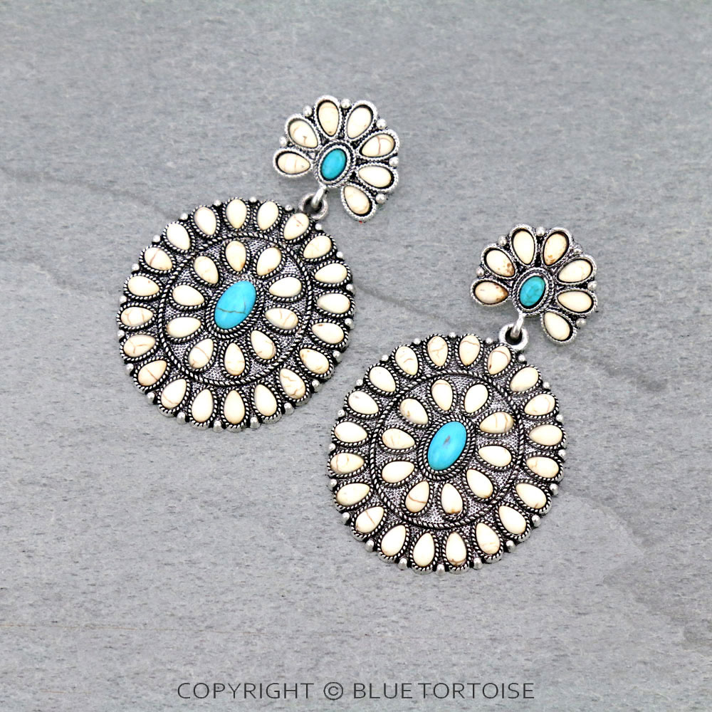 Western Concho Stone Post Earrings