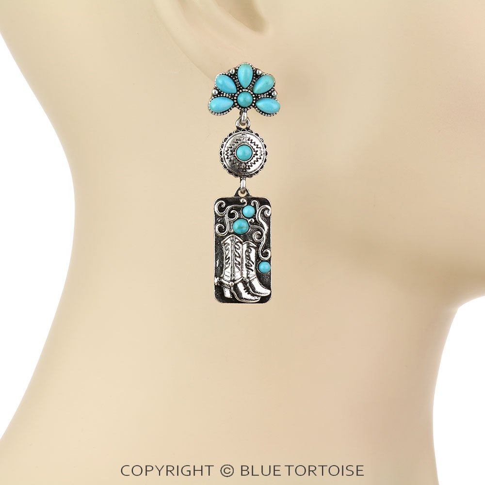 Western Aztec & Boot Dangling Stud Earrings - Image 2