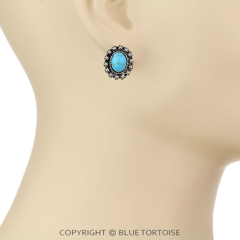 Western Design Stone Stud Earrings - Image 2
