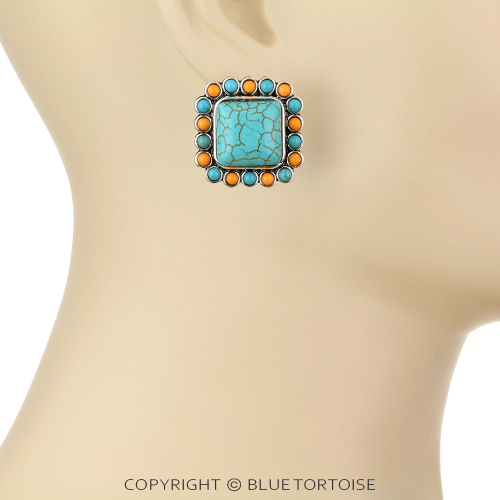 Western Square Stone Stud Earrings - Image 2