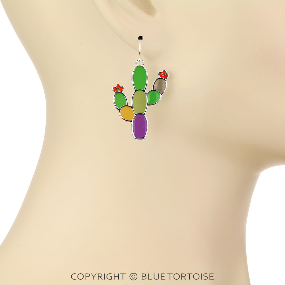 Western Resin Cactus Dangle Earrings - Image 2