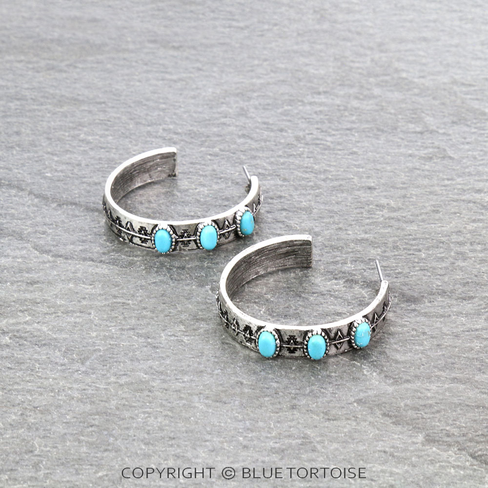 Western Design with Stone Hoop Earrings