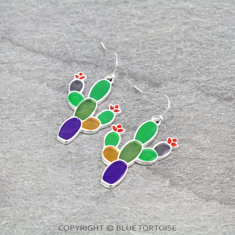 Western Resin Cactus Dangle Earrings