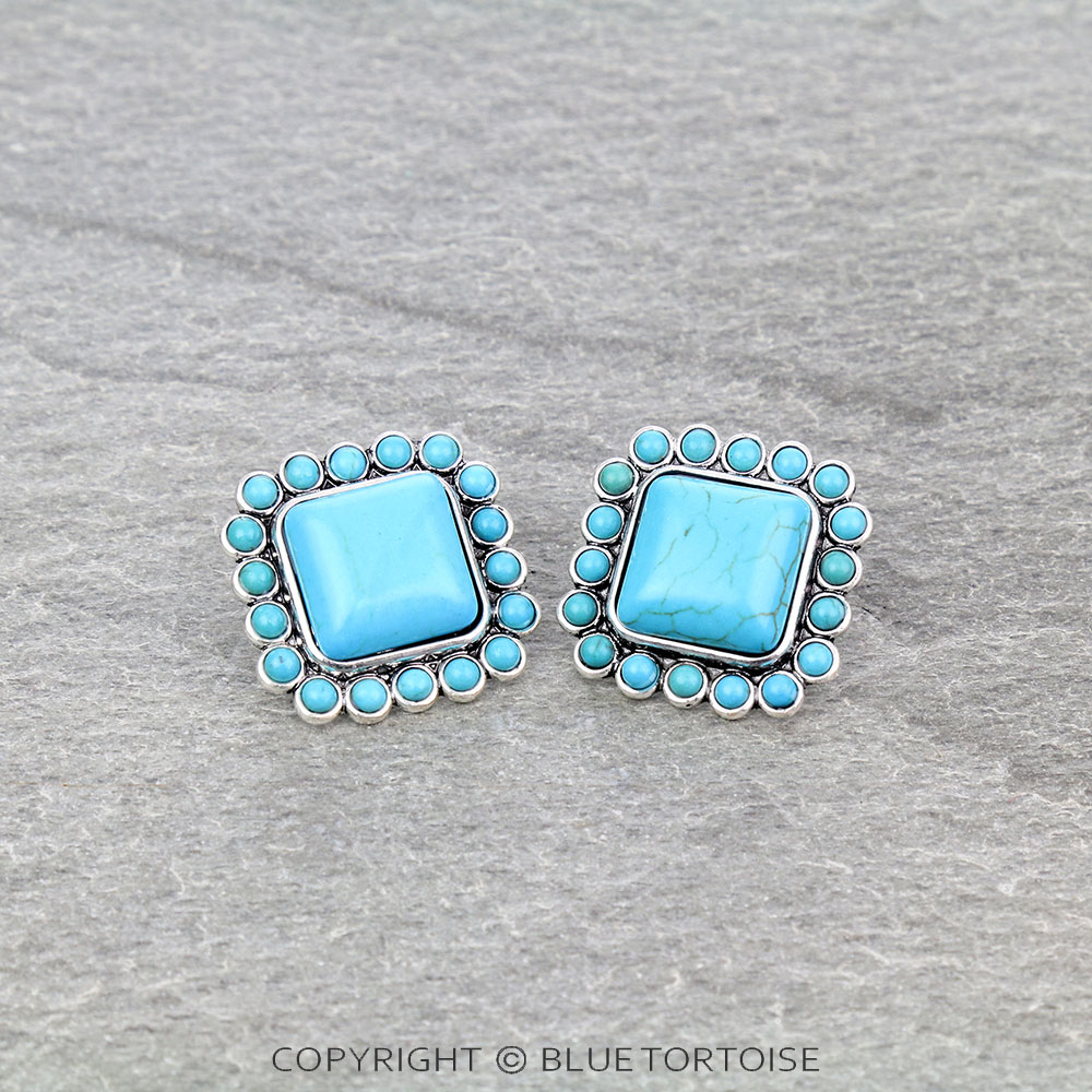Western Square Stone Stud Earrings