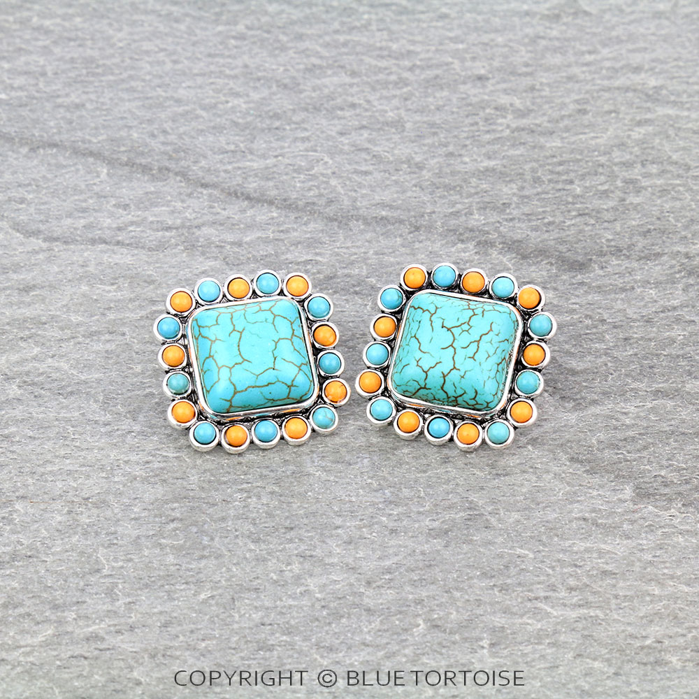 Western Square Stone Stud Earrings