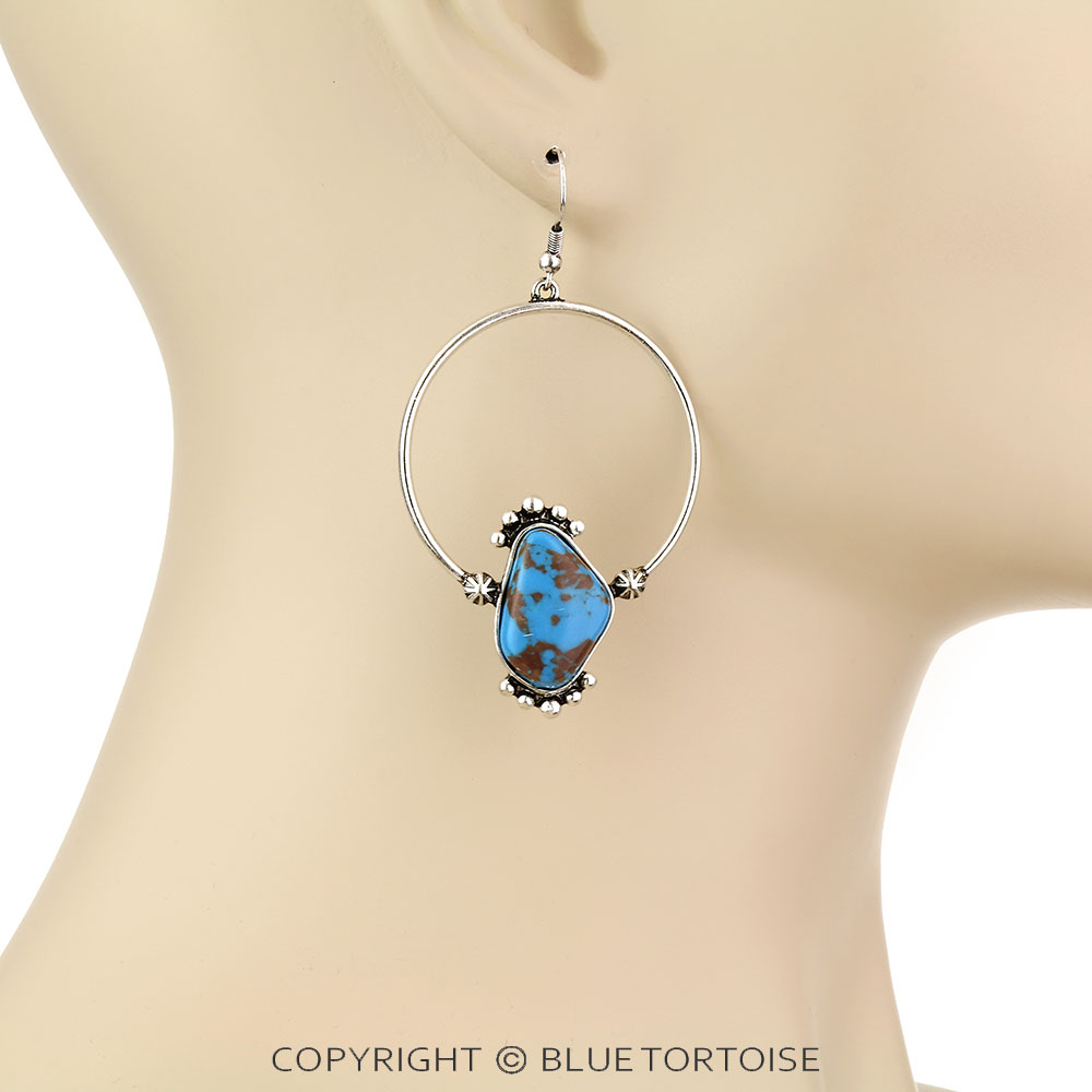 Agate Stone Hoop Dangle Earrings - Image 2