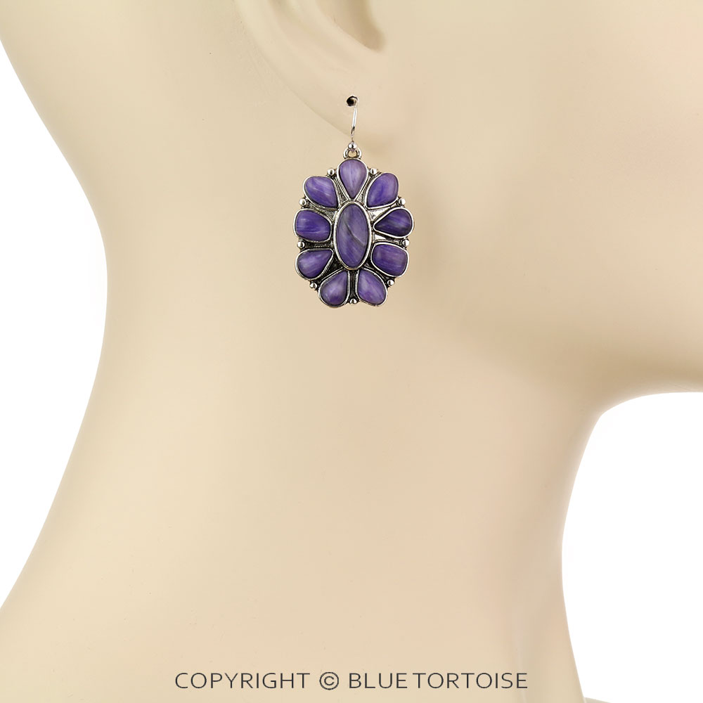 Agate Stone Concho Dangle Earrings - Image 2