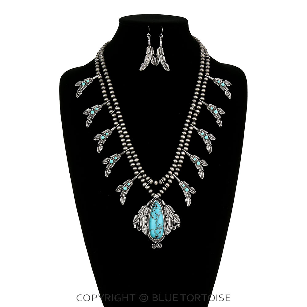 Western Leaf Design Stone Necklace Set - Image 2