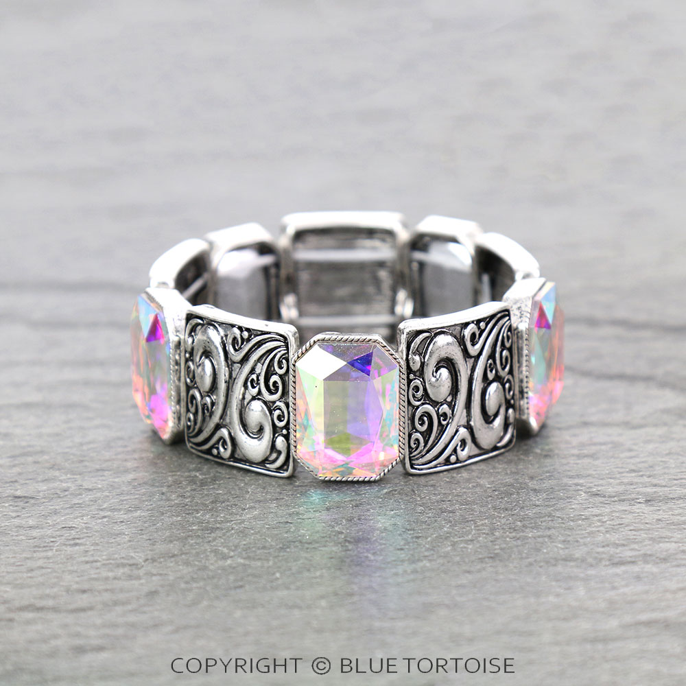 Western Texture Casting with Stone Stretch Bracelet - Image 2