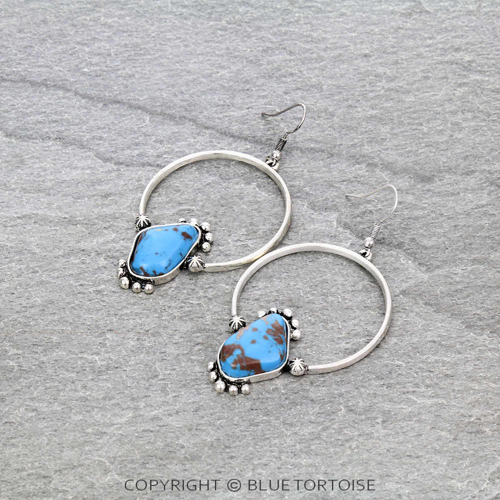 Agate Stone Hoop Dangle Earrings